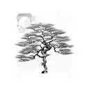 extensive japanese bonzai tree with moon tattoo design idea