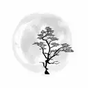 japanese bonzai tree with moon tattoo design idea