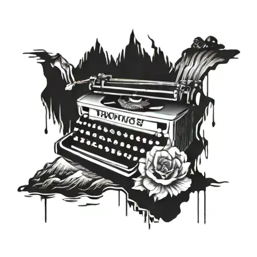 A typewriter keyboard intertwined with a flowing river tattoo design idea