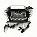 A typewriter keyboard intertwined with a flowing river tattoo design idea