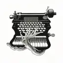 A typewriter keyboard intertwined with a flowing river tattoo design idea