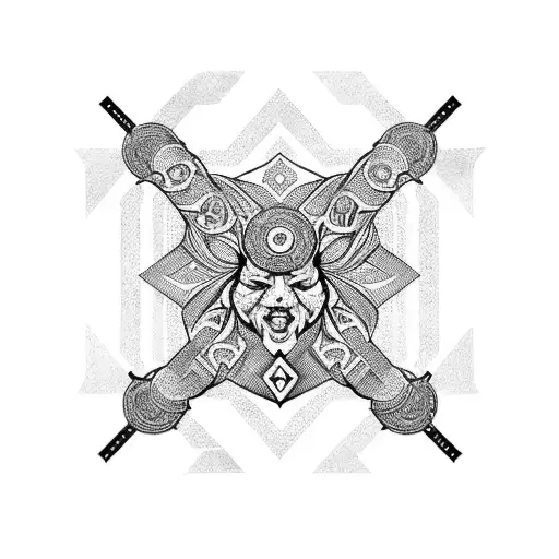 A powerful sigma male symbol surrounded by intricate geometric patterns tattoo design idea