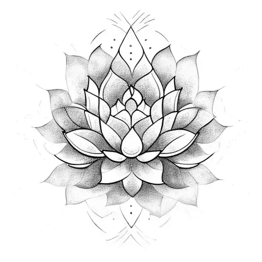 A spiritual finance symbol merging with a serene lotus flower tattoo design idea