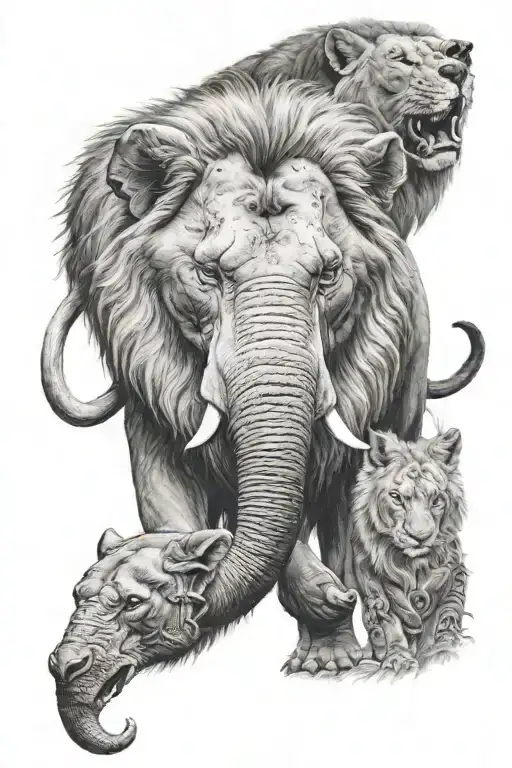 elephant lion wolf tattoo design idea