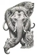 elephant lion wolf tattoo design idea