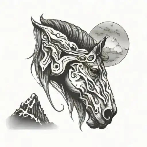 horsehead and mountain tattoo design idea
