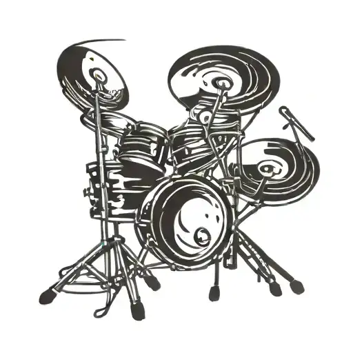 A stylized drum set with music notes flowing out of it tattoo design idea