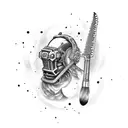 A chainsaw transforming into a paintbrush with mechanical elements tattoo design idea