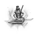 A chainsaw transforming into a paintbrush with mechanical elements tattoo design idea