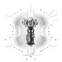 A chainsaw transforming into a paintbrush with mechanical elements tattoo design idea