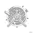 A wrench and a chainsaw intertwined in a dynamic composition tattoo design idea