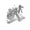 A wrench and a chainsaw intertwined in a dynamic composition tattoo design idea