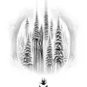 A spooky haunted forest with a trail of chemical formulas winding through the trees tattoo design idea