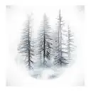 A spooky haunted forest with a trail of chemical formulas winding through the trees tattoo design idea