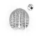 A spooky haunted forest with a trail of chemical formulas winding through the trees tattoo design idea