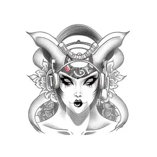 sexy nun with devil horns tattoo design idea