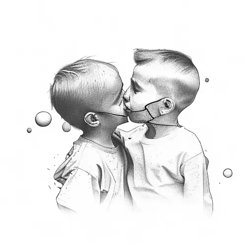 one male 22 years old and one children hugging each other and showing love  tattoo design idea