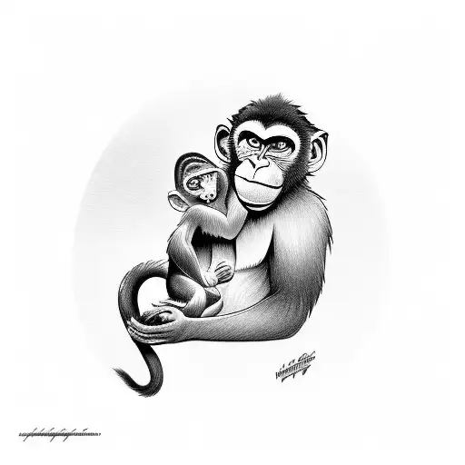 A mother monkey embracing her baby monkey, symbolizing the strong bond between a mother and child tattoo design idea