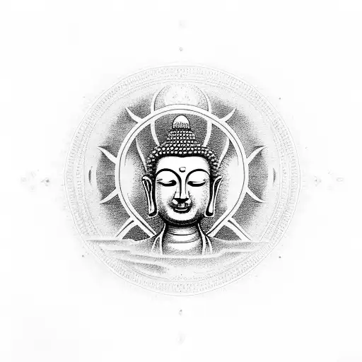 Buddha, hummingbird, lotus and sun tattoo design idea