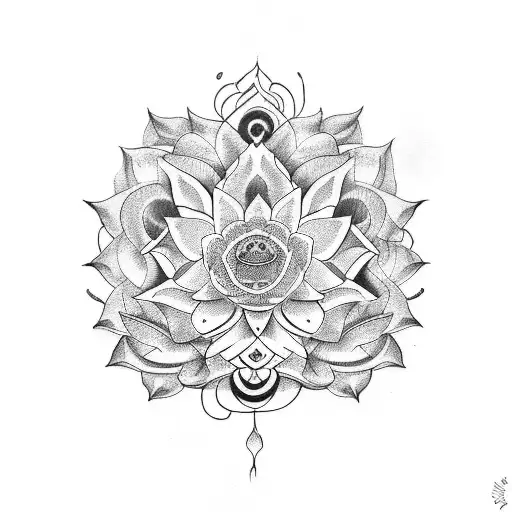 bodhisattva, lotus, feather, and vines  tattoo design idea