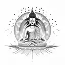 Buddha, hummingbird, lotus and sun tattoo design idea