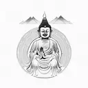 Buddha with mountains and aloe tattoo design idea