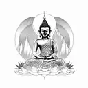 Buddha with mountains and aloe tattoo design idea