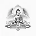 Buddha with mountains and aloe tattoo design idea