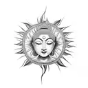 bodhisattva, sun, feather, and nature  tattoo design idea