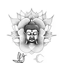 Buddha with lotus and hummingbird tattoo design idea