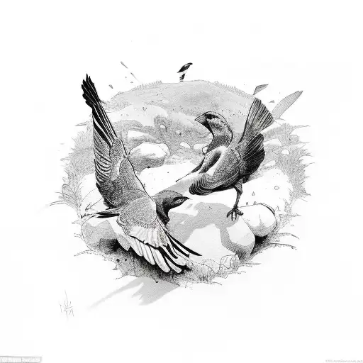 Blac and white bird fighting tattoo design idea