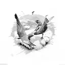 Blac and white bird fighting tattoo design idea