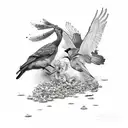 Blac and white bird fighting tattoo design idea