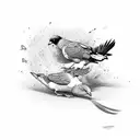 Blac and white bird fighting tattoo design idea