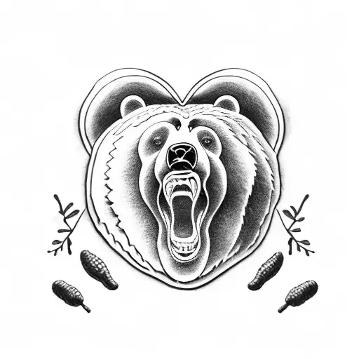 bear in the woods eating acorns tattoo design idea