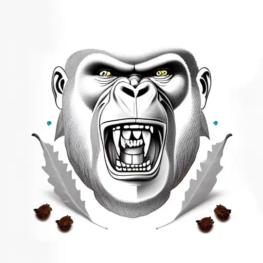 roaring gorilla eating acorns  tattoo design idea