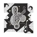 A geometric design incorporating musical notes and crochet patterns tattoo design idea