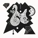 A geometric design incorporating musical notes and crochet patterns tattoo design idea