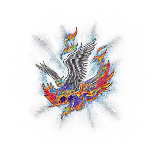 phoenix rising out of atomic bomb tattoo design idea