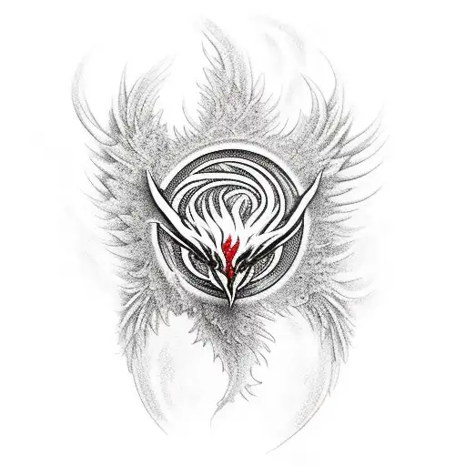 phoenix rising out of atomic bomb tattoo design idea