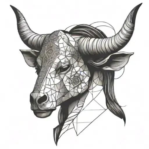 woman taurus with skull  realistic   tattoo design idea