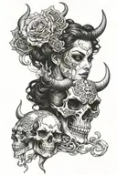 woman taurus with skull  realistic   tattoo design idea