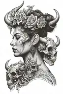 woman taurus with skull  realistic   tattoo design idea