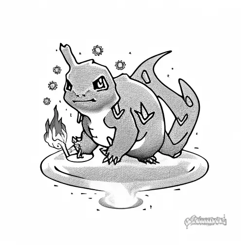 charmander holding a torch tattoo design idea