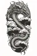 dragon wrapped with fire coming surronded by clouds tattoo design idea