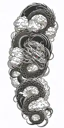 dragon wrapped with fire coming surronded by clouds tattoo design idea