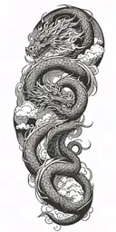 dragon wrapped with fire coming surronded by clouds tattoo design idea