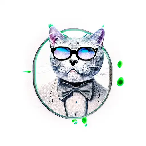 cool cat smoking monocle  tattoo design idea