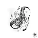Incorporate musical notes and welding tools in a unique design tattoo design idea