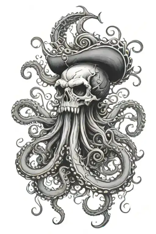 Kraken whit skulls tattoo design idea